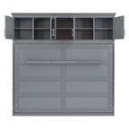 Gray Queen Size Multifunction Murphy Bed with Top Cabinets – Space-Saving Wall Bed
