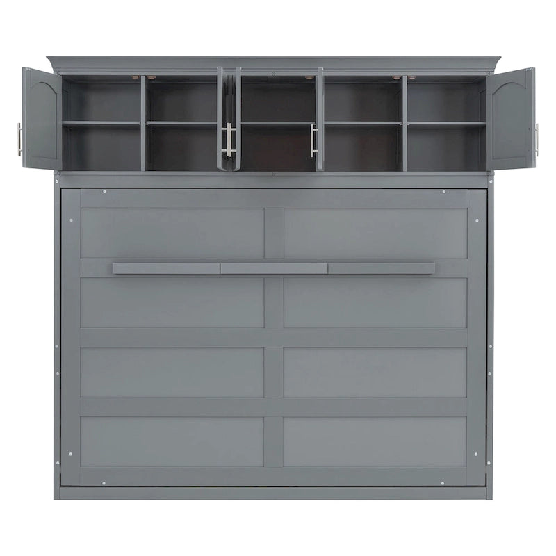 Gray Queen Size Multifunction Murphy Bed with Top Cabinets – Space-Saving Wall Bed