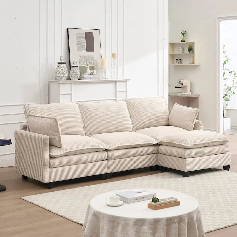 102 Velvet U-Shaped Sectional Sofa with Ottoman & Lumbar Pillows