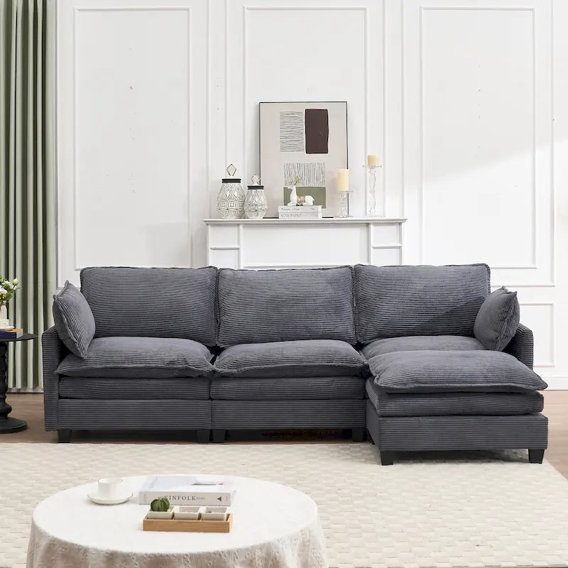 102 Velvet U-Shaped Sectional Sofa with Ottoman & Lumbar Pillows