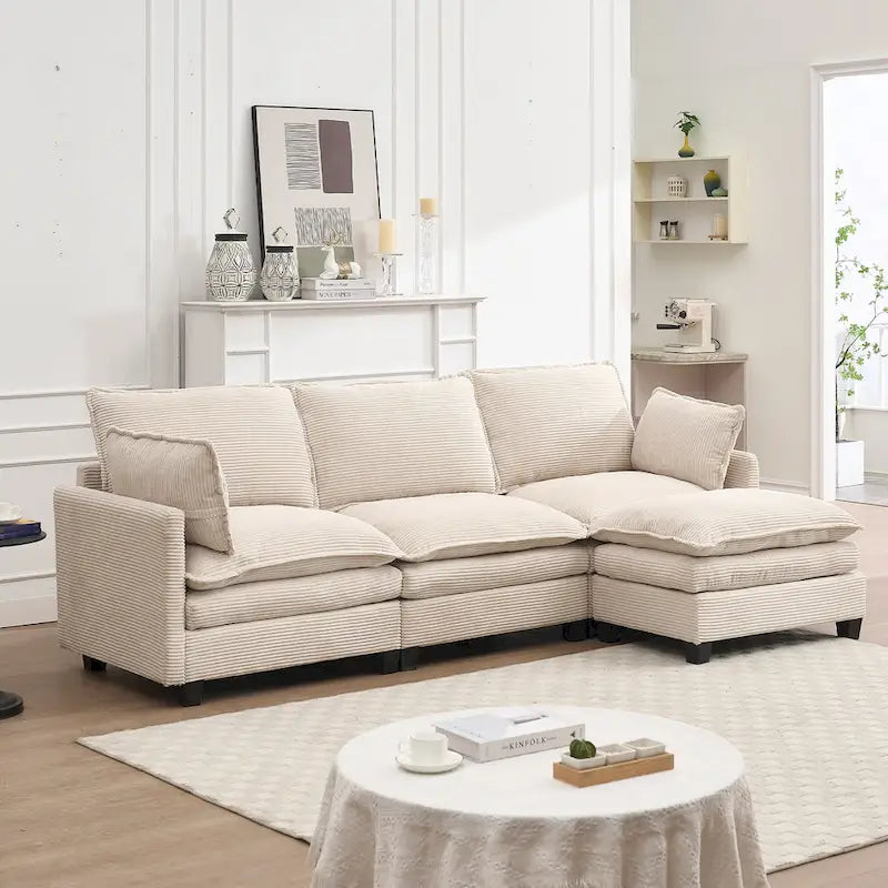 102 Velvet U-Shaped Sectional Sofa with Ottoman & Lumbar Pillows