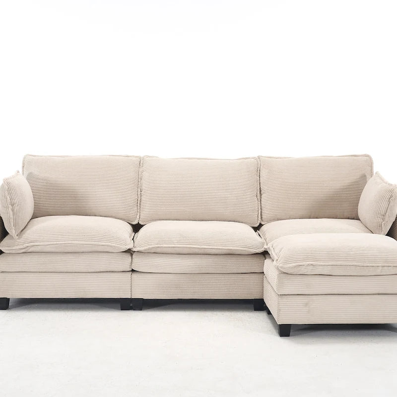 102 Velvet U-Shaped Sectional Sofa with Ottoman & Lumbar Pillows