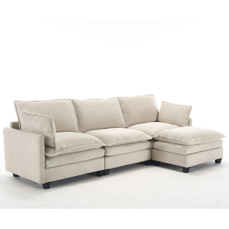 102 Velvet U-Shaped Sectional Sofa with Ottoman & Lumbar Pillows