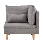 Modular Mid-Century Corner Chair – Grey Linen, Oak Legs, 2 Back Cushions & Accent Pillow