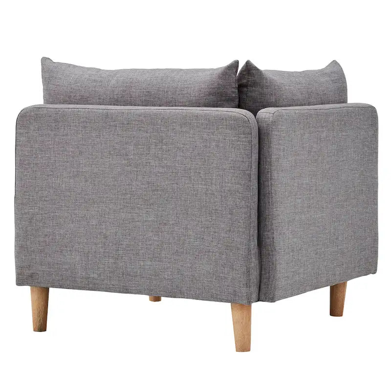 Modular Mid-Century Corner Chair – Grey Linen, Oak Legs, 2 Back Cushions & Accent Pillow