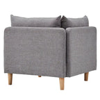 Modular Mid-Century Corner Chair – Grey Linen, Oak Legs, 2 Back Cushions & Accent Pillow