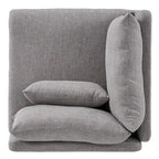 Modular Mid-Century Corner Chair – Grey Linen, Oak Legs, 2 Back Cushions & Accent Pillow