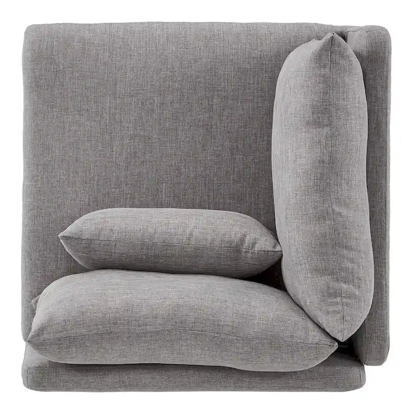 Modular Mid-Century Corner Chair – Grey Linen, Oak Legs, 2 Back Cushions & Accent Pillow