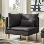 Modular Mid-Century Corner Chair – Grey Linen, Oak Legs, 2 Back Cushions & Accent Pillow