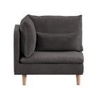 Modular Mid-Century Corner Chair – Grey Linen, Oak Legs, 2 Back Cushions & Accent Pillow