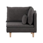 Modular Mid-Century Corner Chair – Grey Linen, Oak Legs, 2 Back Cushions & Accent Pillow