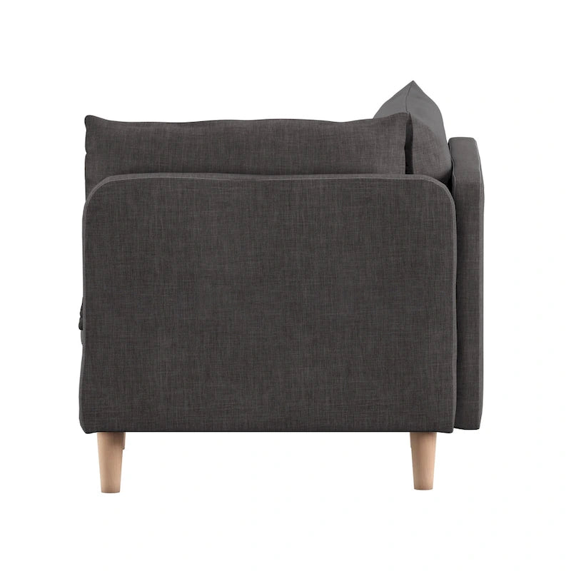 Modular Mid-Century Corner Chair – Grey Linen, Oak Legs, 2 Back Cushions & Accent Pillow