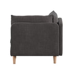Modular Mid-Century Corner Chair – Grey Linen, Oak Legs, 2 Back Cushions & Accent Pillow