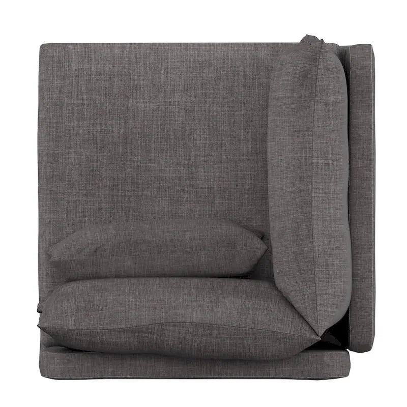 Modular Mid-Century Corner Chair – Grey Linen, Oak Legs, 2 Back Cushions & Accent Pillow