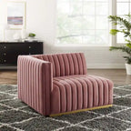 Channel Tufted Performance Velvet Left-Arm Chair with Gold Base – 5 Colors