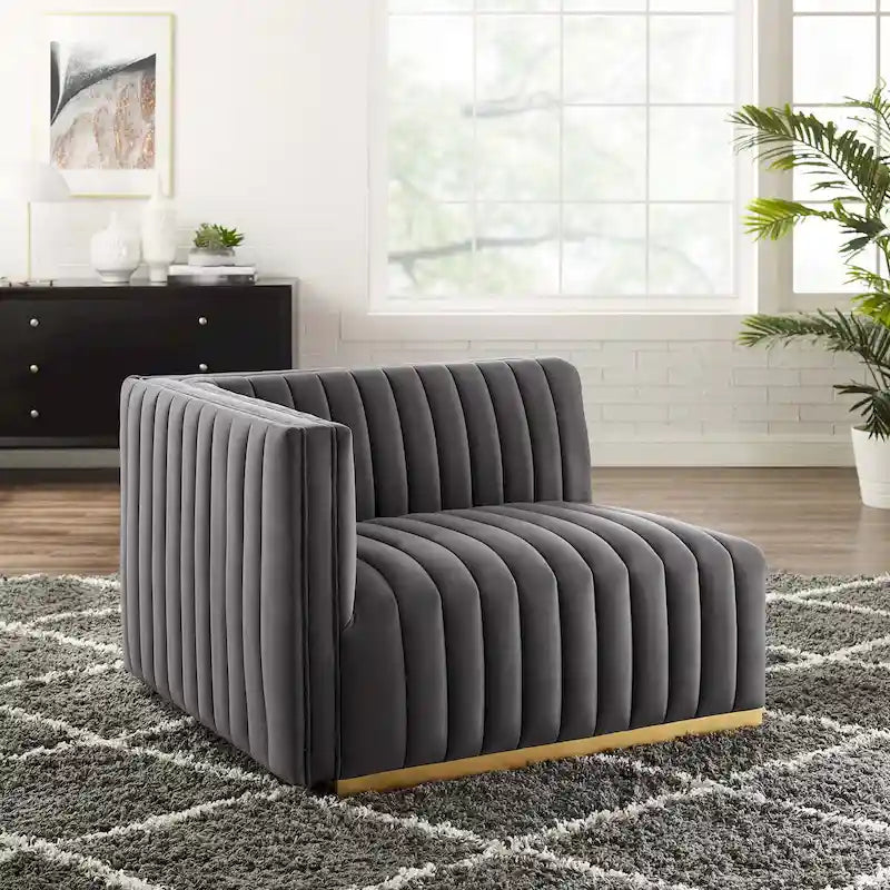 Channel Tufted Performance Velvet Left-Arm Chair with Gold Base – 5 Colors