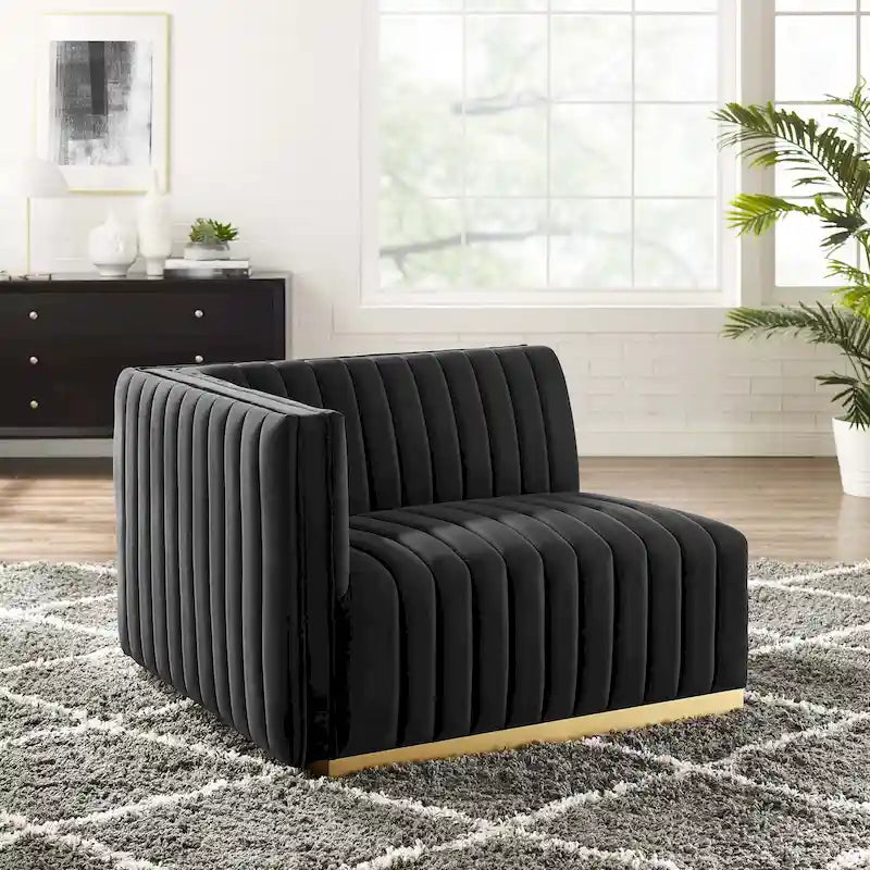 Channel Tufted Performance Velvet Left-Arm Chair with Gold Base – 5 Colors