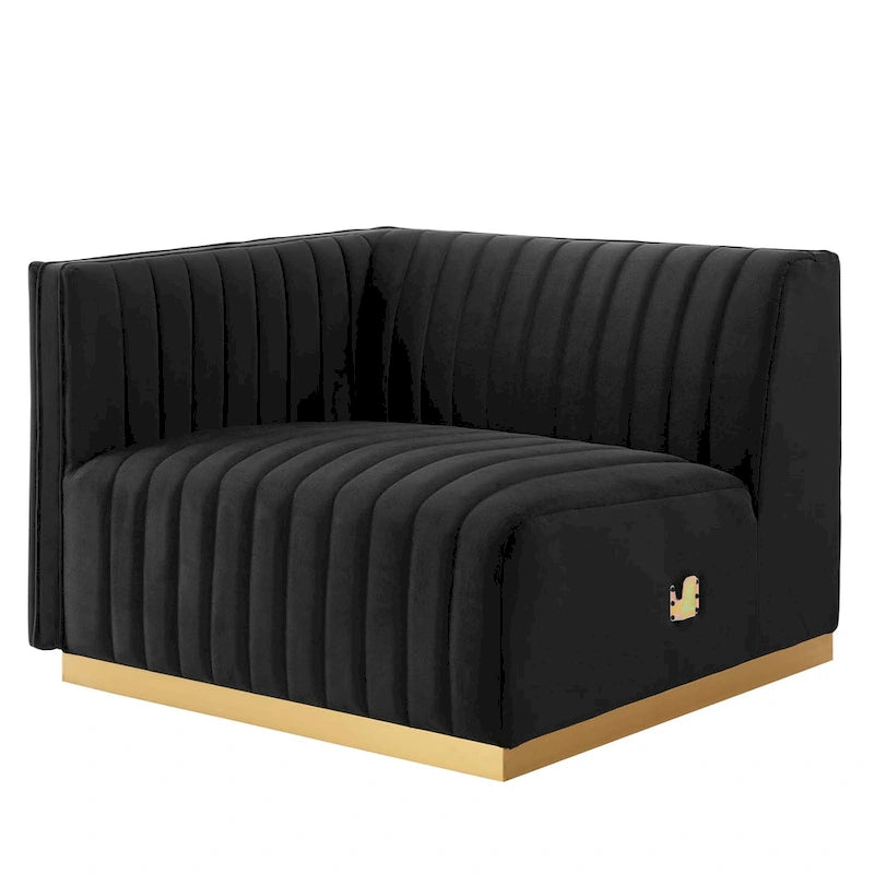 Channel Tufted Performance Velvet Left-Arm Chair with Gold Base – 5 Colors