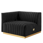 Channel Tufted Performance Velvet Left-Arm Chair with Gold Base – 5 Colors