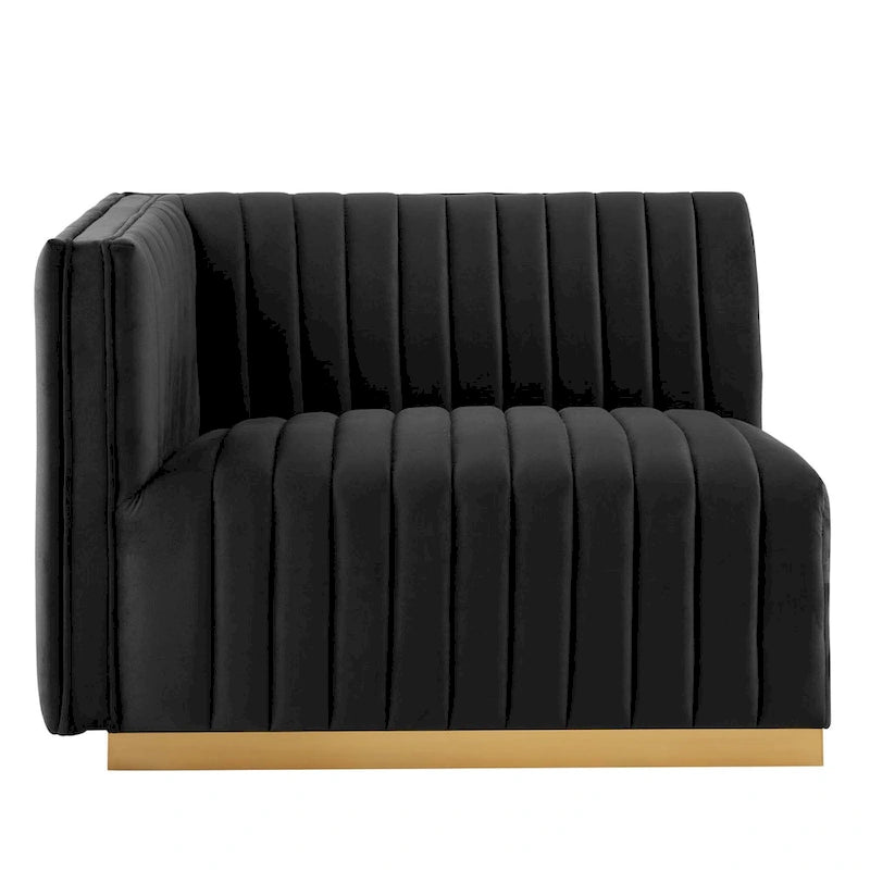 Channel Tufted Performance Velvet Left-Arm Chair with Gold Base – 5 Colors