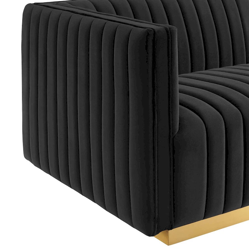 Channel Tufted Performance Velvet Left-Arm Chair with Gold Base – 5 Colors