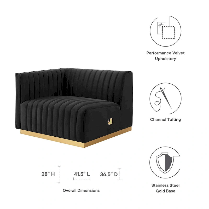 Channel Tufted Performance Velvet Left-Arm Chair with Gold Base – 5 Colors