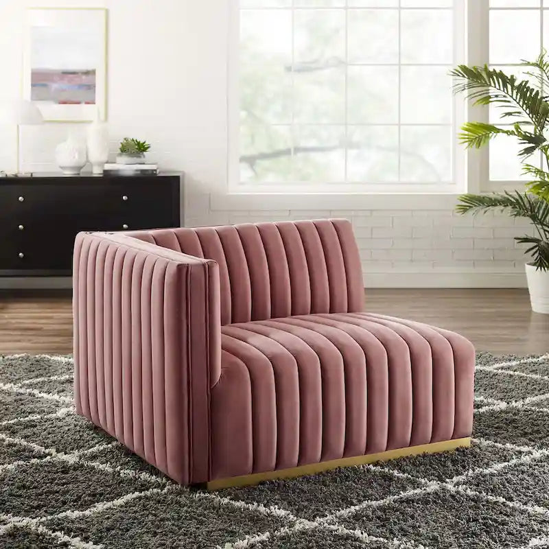 Channel Tufted Performance Velvet Left-Arm Chair with Gold Base – 5 Colors