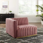 Channel Tufted Performance Velvet Left-Arm Chair with Gold Base – 5 Colors