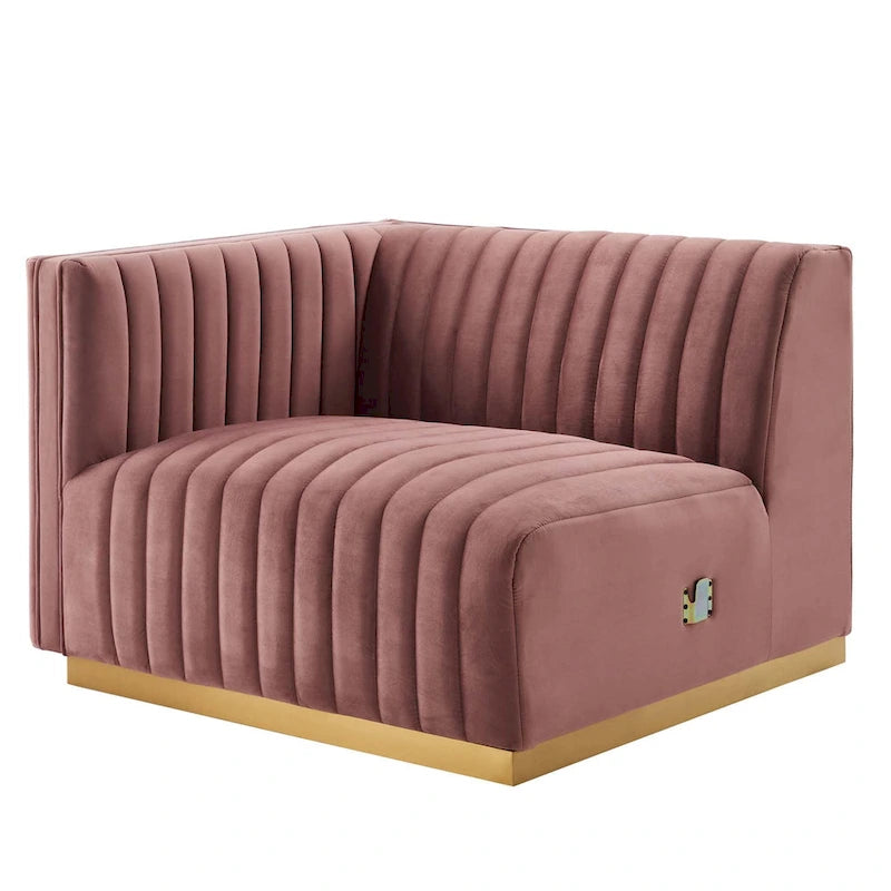 Channel Tufted Performance Velvet Left-Arm Chair with Gold Base – 5 Colors