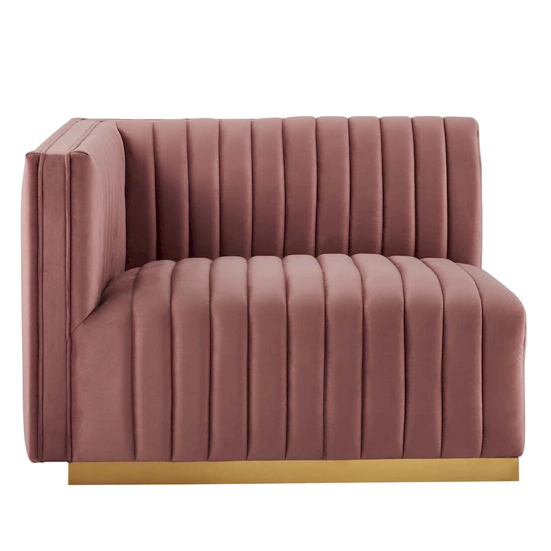 Channel Tufted Performance Velvet Left-Arm Chair with Gold Base – 5 Colors