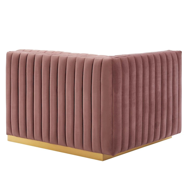 Channel Tufted Performance Velvet Left-Arm Chair with Gold Base – 5 Colors