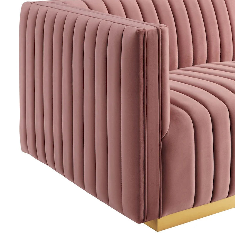 Channel Tufted Performance Velvet Left-Arm Chair with Gold Base – 5 Colors
