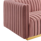Channel Tufted Performance Velvet Left-Arm Chair with Gold Base – 5 Colors