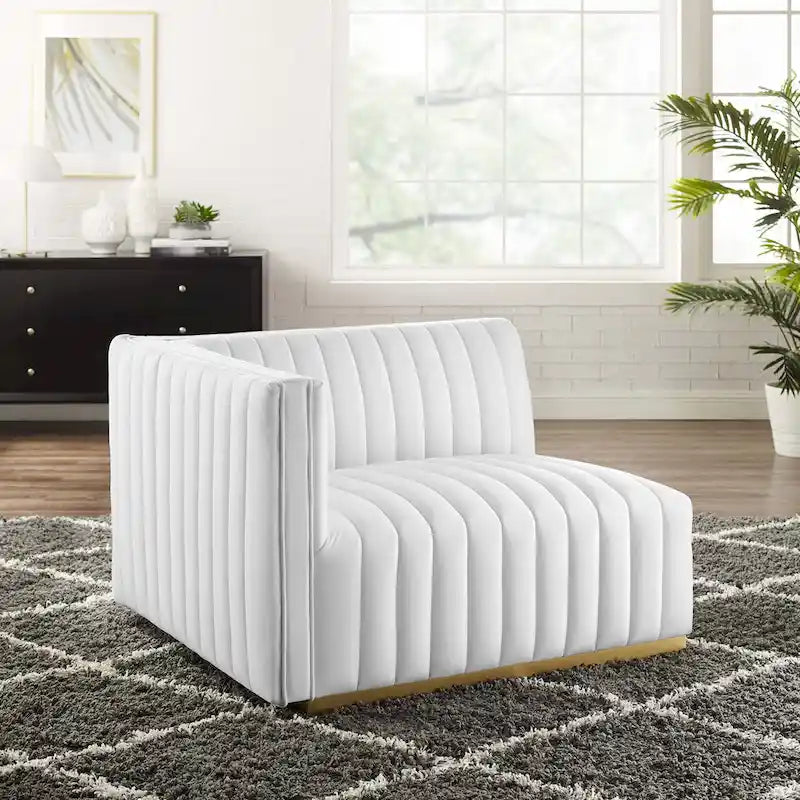 Channel Tufted Performance Velvet Left-Arm Chair with Gold Base – 5 Colors