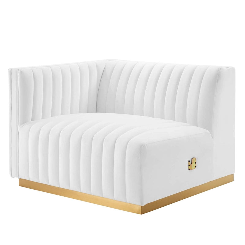 Channel Tufted Performance Velvet Left-Arm Chair with Gold Base – 5 Colors