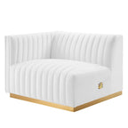 Channel Tufted Performance Velvet Left-Arm Chair with Gold Base – 5 Colors