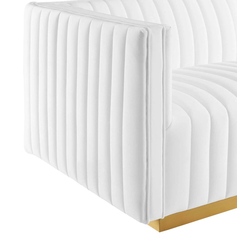 Channel Tufted Performance Velvet Left-Arm Chair with Gold Base – 5 Colors