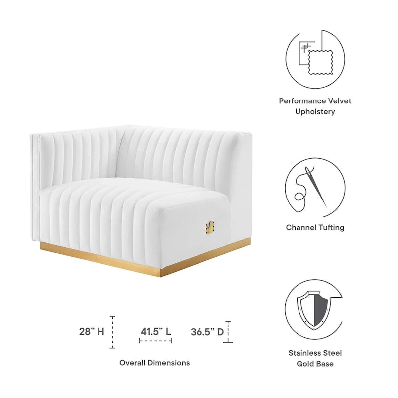Channel Tufted Performance Velvet Left-Arm Chair with Gold Base – 5 Colors