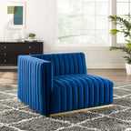 Channel Tufted Performance Velvet Left-Arm Chair with Gold Base – 5 Colors