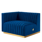 Channel Tufted Performance Velvet Left-Arm Chair with Gold Base – 5 Colors