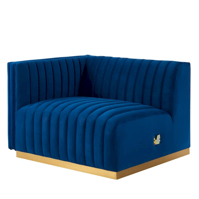 Channel Tufted Performance Velvet Left-Arm Chair with Gold Base – 5 Colors