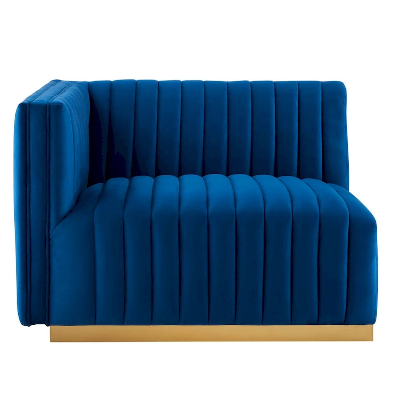 Channel Tufted Performance Velvet Left-Arm Chair with Gold Base – 5 Colors