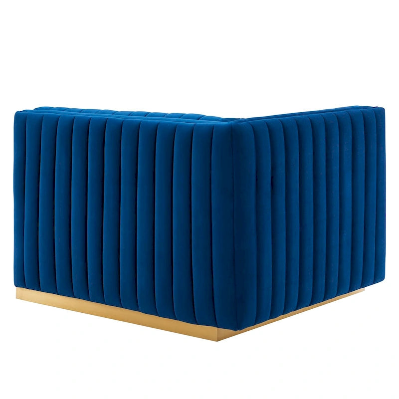 Channel Tufted Performance Velvet Left-Arm Chair with Gold Base – 5 Colors