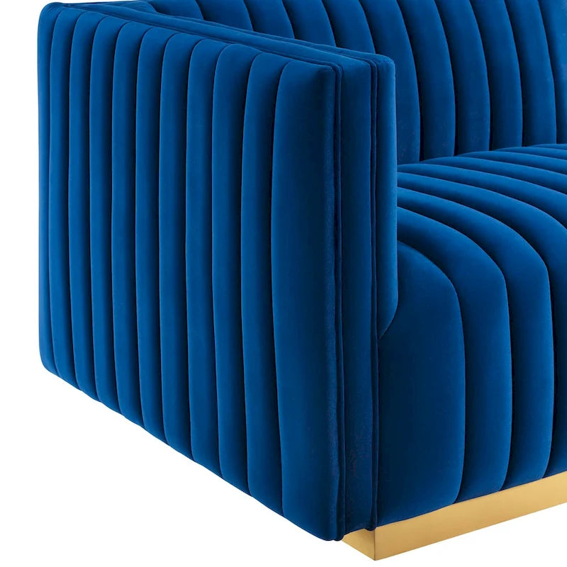 Channel Tufted Performance Velvet Left-Arm Chair with Gold Base – 5 Colors
