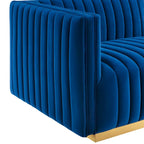 Channel Tufted Performance Velvet Left-Arm Chair with Gold Base – 5 Colors