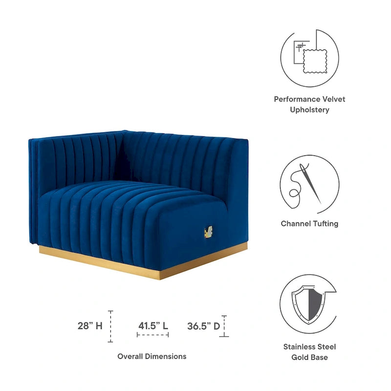 Channel Tufted Performance Velvet Left-Arm Chair with Gold Base – 5 Colors