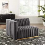 Channel Tufted Performance Velvet Left-Arm Chair with Gold Base – 5 Colors