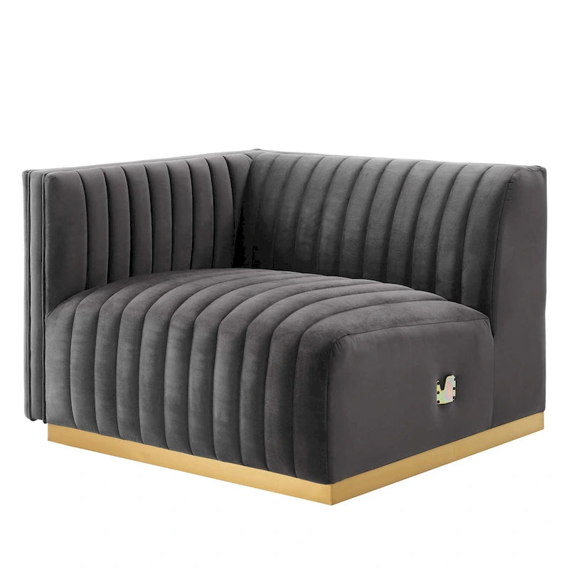 Channel Tufted Performance Velvet Left-Arm Chair with Gold Base – 5 Colors