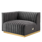 Channel Tufted Performance Velvet Left-Arm Chair with Gold Base – 5 Colors
