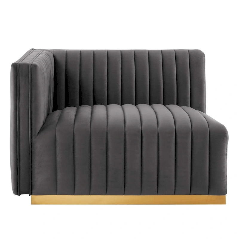 Channel Tufted Performance Velvet Left-Arm Chair with Gold Base – 5 Colors